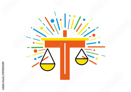 Vibrant balance scale with colorful dynamic design