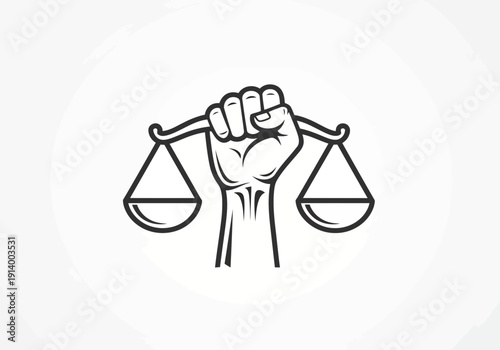 Empowering justice with balanced scales in strong fist