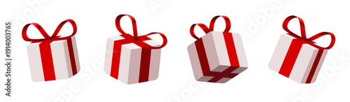 Set of gift boxes with red ribbons for celebration and holidays. Modern illustration of presents. Vector illustration