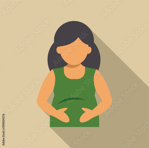 Woman holding her stomach representing weight issues, diet, or health concerns