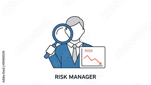 Businessman Analyzing Risk with Magnifying Glass.