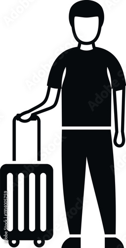 Man holding a wheeled suitcase representing travel and vacation concepts