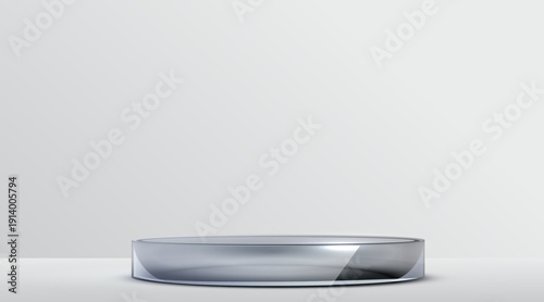 Sleek glass podium for product display. Elegant transparent platform for awards or product presentation. Vector illustration