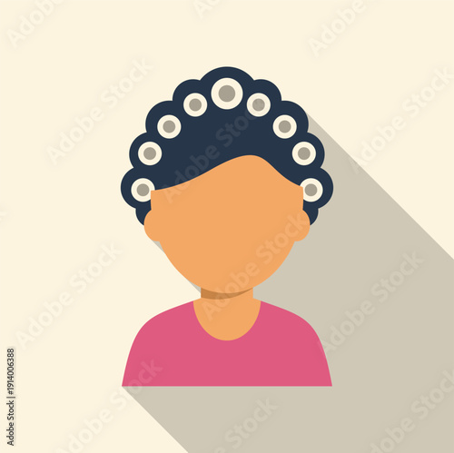 Woman avatar showing her hair set in curlers, concept of beauty and hairstyling
