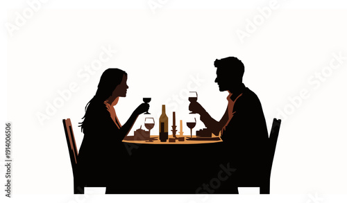 Creative couple silhouette enjoying a romantic dinner vector for love, weddings, and celebrations