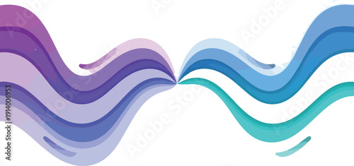 Whisk vector illustration of wavy lines in shades of blue and purple, flowing across the page, showcasing a dynamic, abstract design from a straightforward viewpoint.