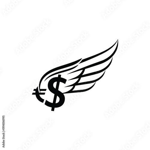 Winged Dollar Symbol Representing Fast Finance and Economic Profit.
