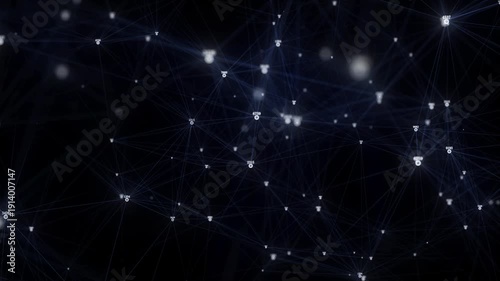 Business futuristic backdrop. Network connection structure cyberspace with moving particles and numbers. Big data visualization. Abstract cyber security background in database. 3D rendering.