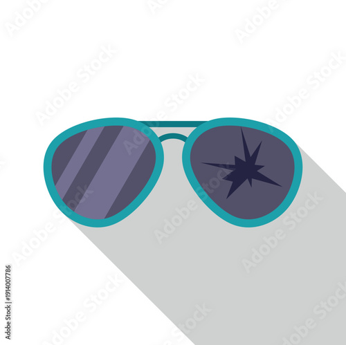 Aviator shape sunglasses with cracked lens in an illustration style with a long shadow