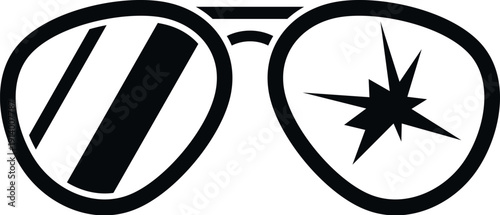 Sunglasses with broken lens showing damage concept