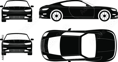 Sports car silhouettes collection luxury vehicle automobile transportation design illustration black isolated modern coupe front side top view