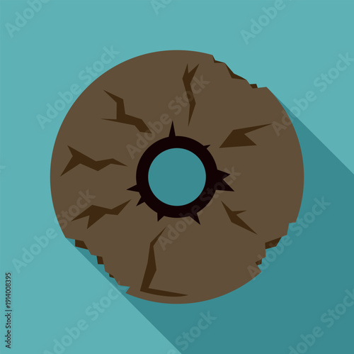 Stone wheel icon with cracks representing an old, primitive invention