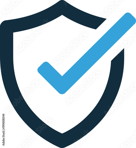 Security shield with blue check mark icon for protection and verification