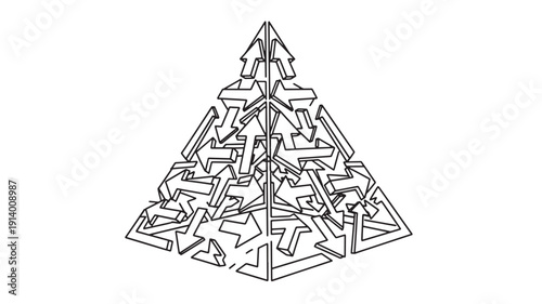 3D maze arrows network collaboration flow chart directional path success strategy teamwork business growth concept minimalist design