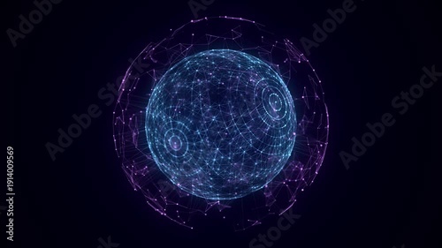 Sci-fi colors sphere with particles. Concept network connection. Frame sphere. Abstract technology background. 3d rendering.