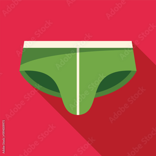 Green underwear briefs with a long shadow on a red background