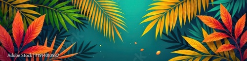 Sun-drenched foliage, bold tropical patterns, vibrant hues , nature, background