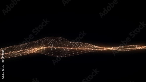 Digital technology wave. Dark cyberspace with orange motion dots and lines. Futuristic digital background. Big data analytics. 3d rendering.