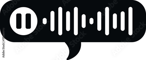 Voice message in a speech bubble displaying sound waves and a pause button