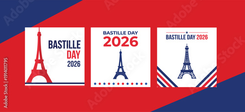 Bastille Day 2026 Vector Design with Eiffel Tower Silhouette and France Flag Colors