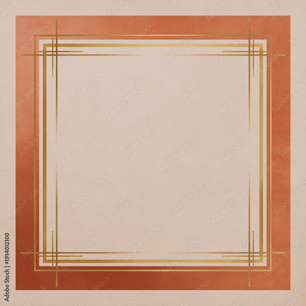 Fototapeta premium A decorative orange and gold square frame on a beige background