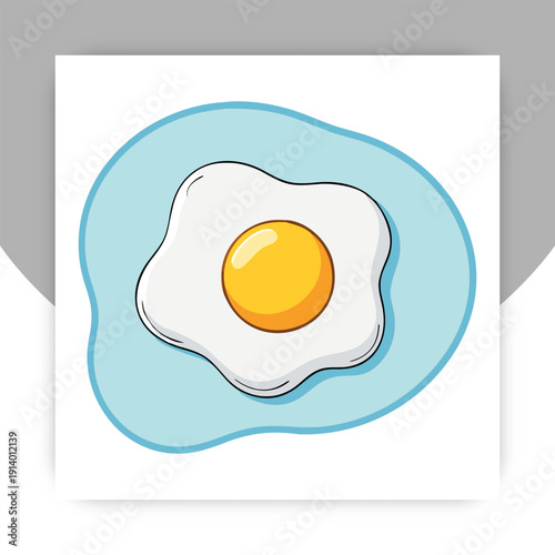 Fried Egg Illustration Isolated on White Background Flat Cartoon Style,