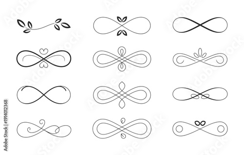 Vector graphic collection of ornate infinity symbols with floral designs