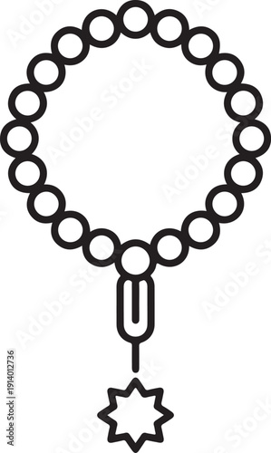 Islamic Misbaha or Tasbih Prayer Beads Icon Illustration in Minimalist Line Art Style