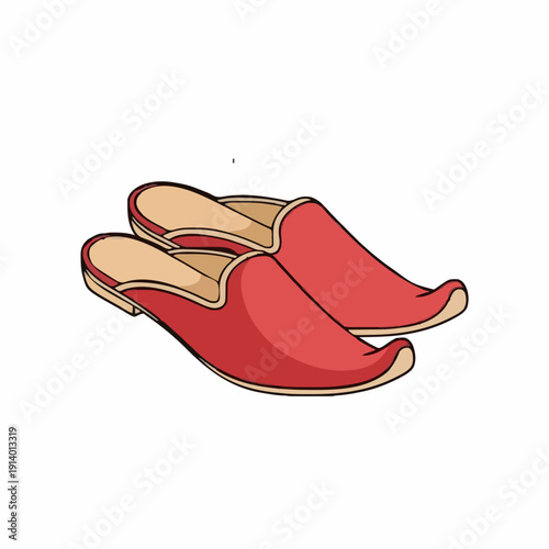 Red Leather Pointed Toe Mules with Tan Soles and Collars Isolated on White Background