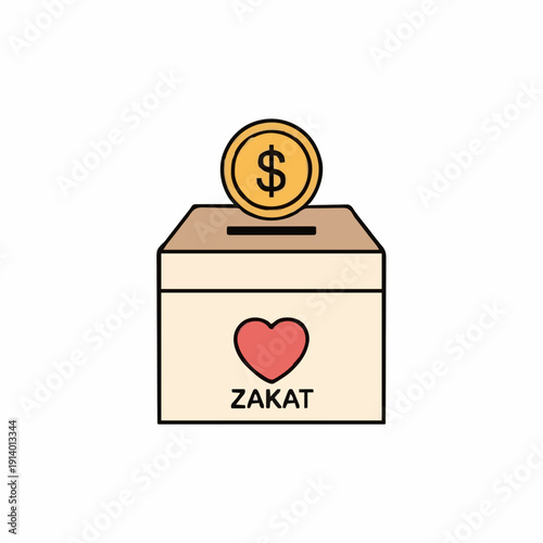 Donation Box With Dollar Coin and Heart Symbol Zakat Concept