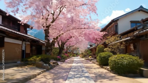 a very beautiful view of cherry blossom trees in the snowy season