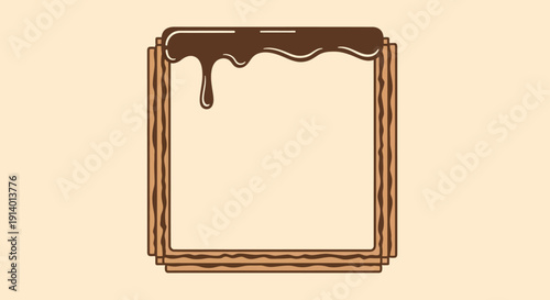 A stack of cookies with chocolate topping on a plain background from a front viewpoint