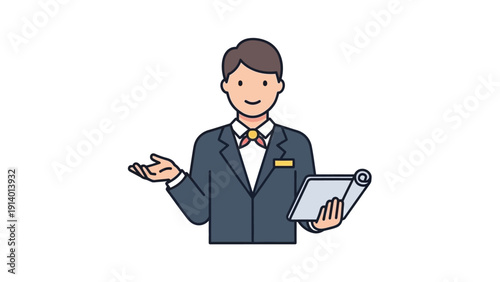 Cartoon Businessman Holding Tablet and Mobile Phone.