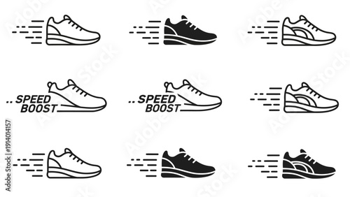 Collection of Running Shoes in Motion.