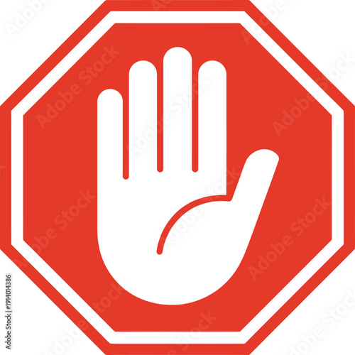 Stop sign with white hand icon