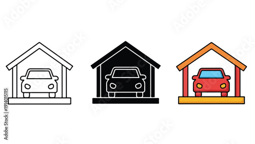 Car garage house vector icon flat design illustration - Flat Design Icon. line icon set - Icon vector - Blue icon vector. Clipart. Icon collection - Line and glyph solid icon and logo template