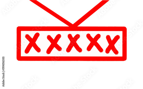 Red rectangular box with cross x marks icon isolated on white background for security password protection and cancel or delete concept