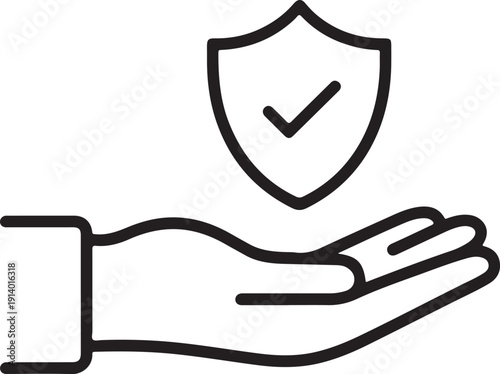 Insurance hand icon in line style. Policyholder protection hand icon. Editable stroke. Isolated. Vector illustration