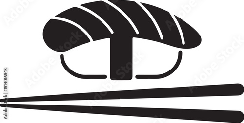 Japanese food - nigiri salmon sushi with chopsticks flat icon for apps and websites