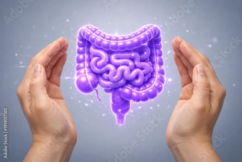 Body protection: The image encapsulates the concept of safeguarding the digestive system. Two hands tenderly cradle the ethereal illustration of the organ, conveying a sense of care and defense.