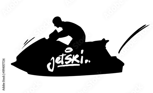 Action Jet Ski Silhouette. Black Minimalist Vector Illustration of a Personal Watercraft in Motion for Sport Branding.