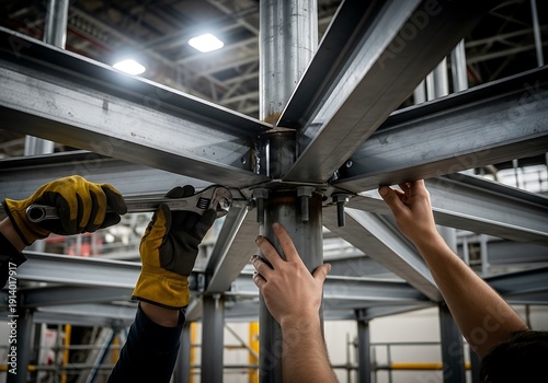 Assembly of a Metal Framework Structure by Engineers for Industrial Use