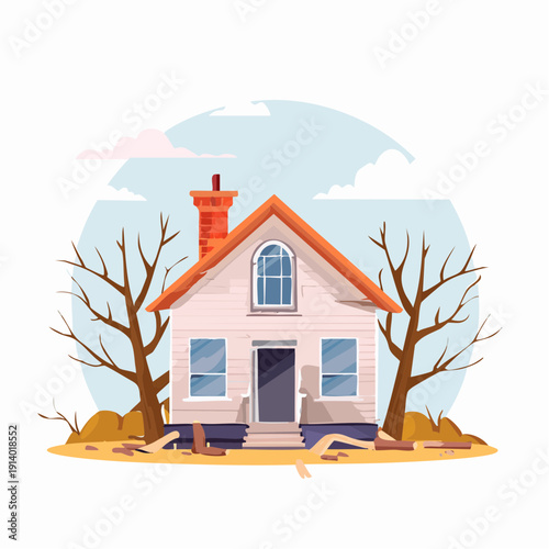 Disaster strikes A residential house damaged by natural disaster and fallen trees