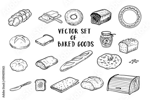 Vector hand drawn set of baked goods. Simple hand drawn illustrations perfect for your designs and branding.
