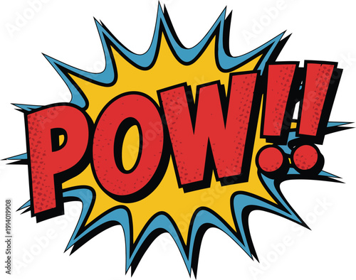 Bold red POW!! text erupts from a dramatic yellow starburst in classic retro comic style