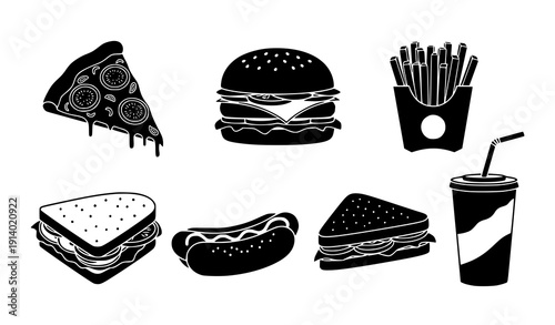 Minimal Fast Food Black Silhouette Vector Icon Pack
