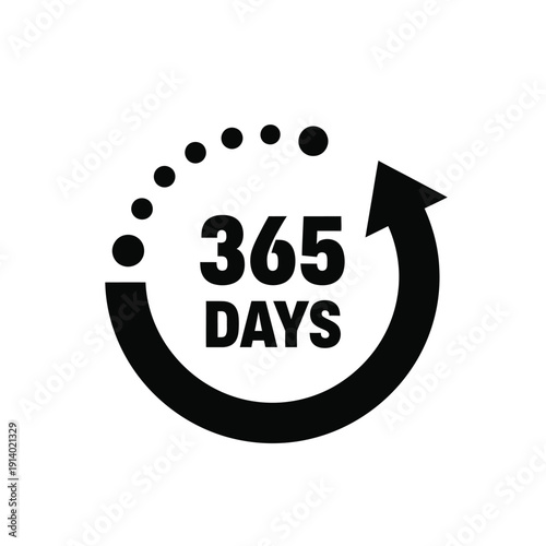 Vector illustration icon 365 days black circular arrow icon