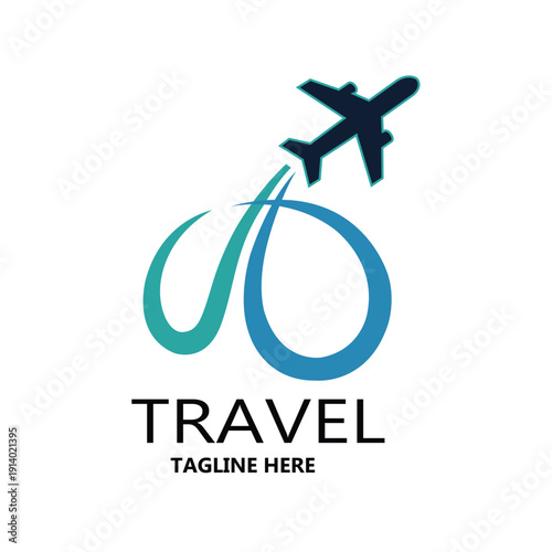Airplane flight path infinity loop travel logo design concept