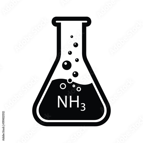 Vector illustration icon black and white illustration of an erlenmeyer flask containing ammonia