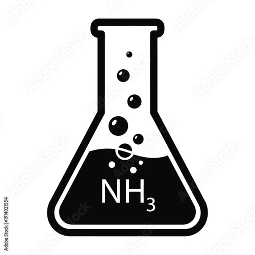 Vector illustration icon erlenmeyer flask with ammonia nh3 chemical formula